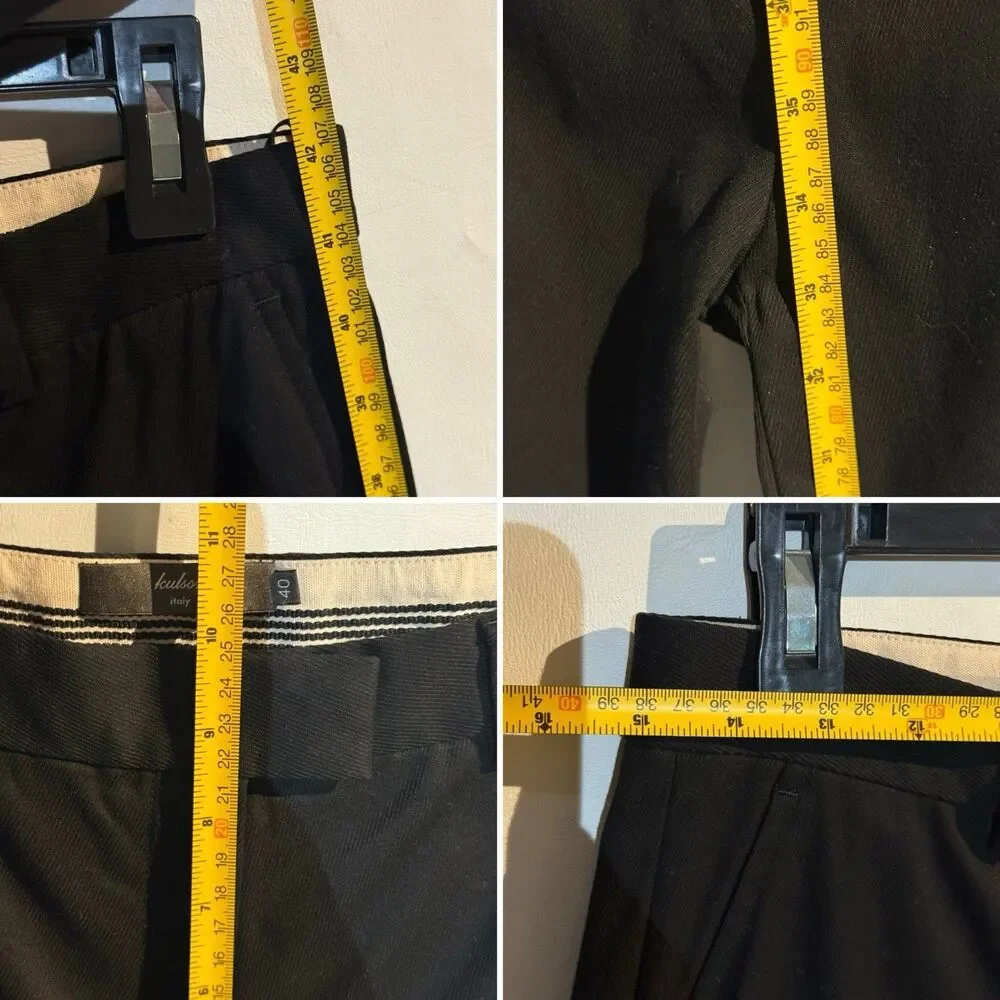 Kulson Italy Black Dress Pants Size 10 Stretch Cotton Cupro Made Italy Split Hem - Picture 7 of 16